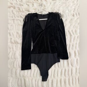 Zara Black Velvet Bodysuit with Glitter Accents